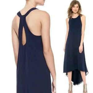 Alice + Olivia Navy Silk Keyhole Knot Back High-Low Drapey Maxi Dress Sz XS